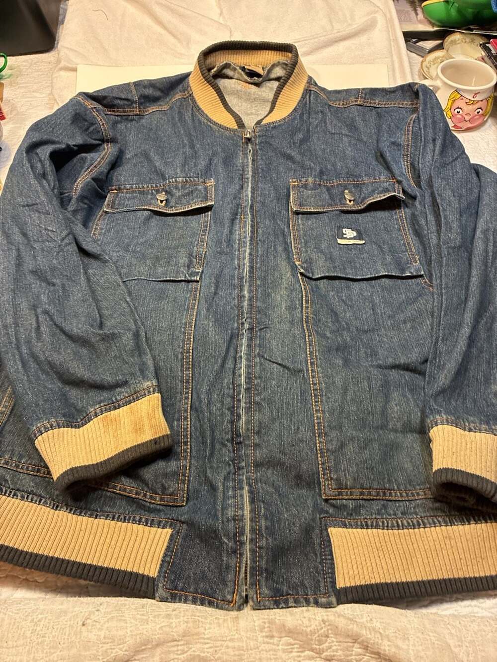 Vintage State Property Denim Full Zip Bomber Jacket 2XL Y2K Hip Hop